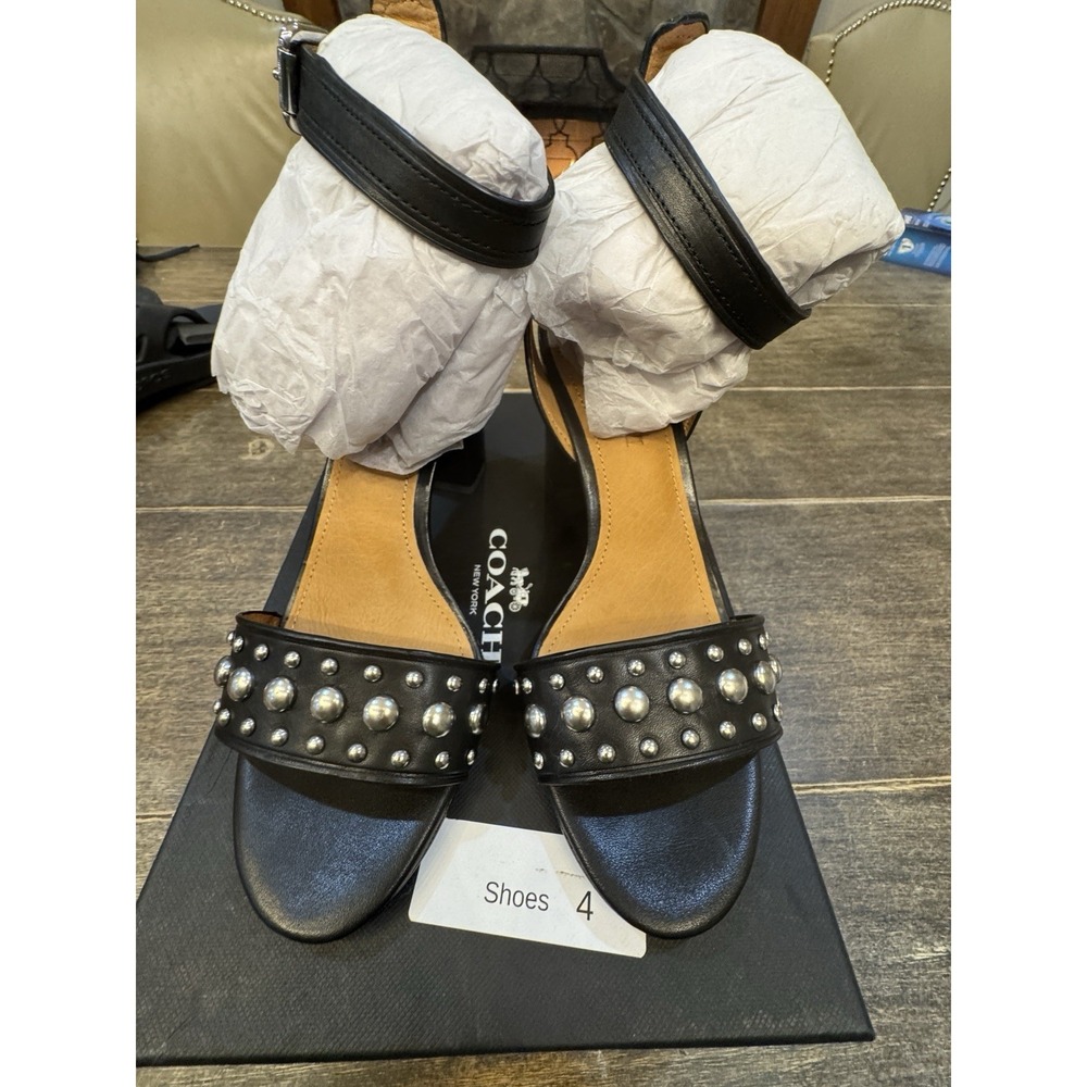 COACH Woman's Paige Studded Heel Sandal‎ Black, Size 6.5 - Picture 5 of 12